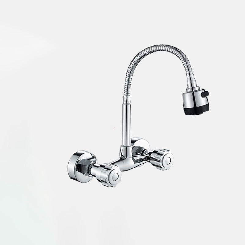 Contemporary Metal Kitchen Faucet Wall-mounted 2 Holds Bar Faucet