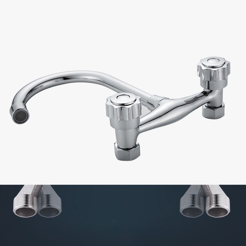 Contemporary Metal Kitchen Faucet Wall-mounted 2 Holds Bar Faucet