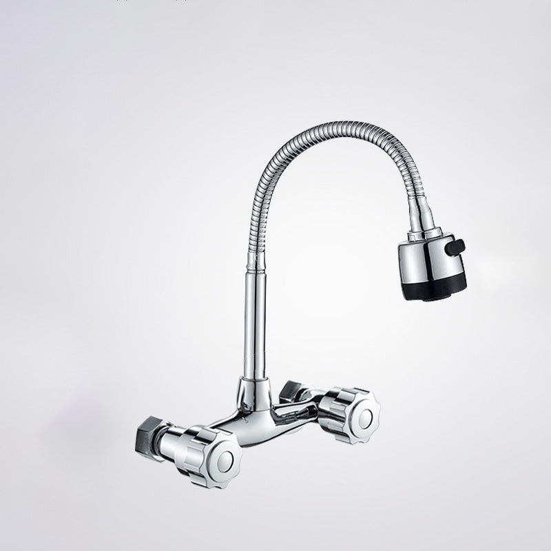 Contemporary Metal Kitchen Faucet Wall-mounted 2 Holds Bar Faucet