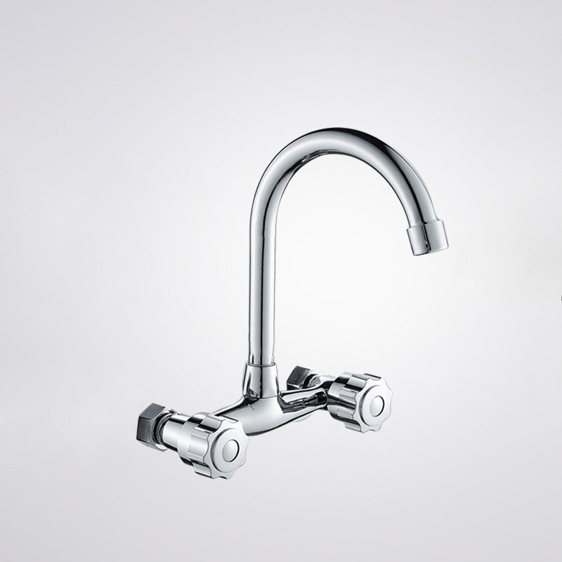 Contemporary Metal Kitchen Faucet Wall-mounted 2 Holds Bar Faucet