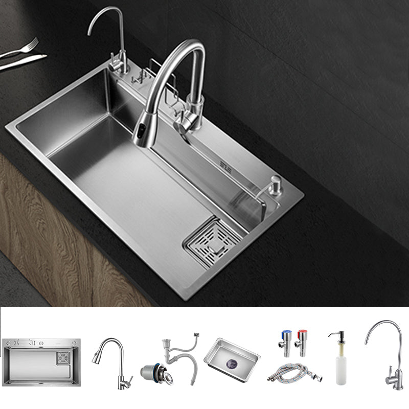 Modern Kitchen Sink Single Bowl Overflow Hole Stainless Steel Workstation Sink with Faucet