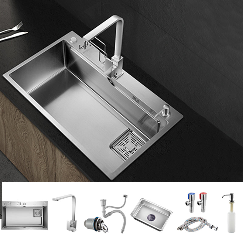 Modern Kitchen Sink Single Bowl Overflow Hole Stainless Steel Workstation Sink with Faucet