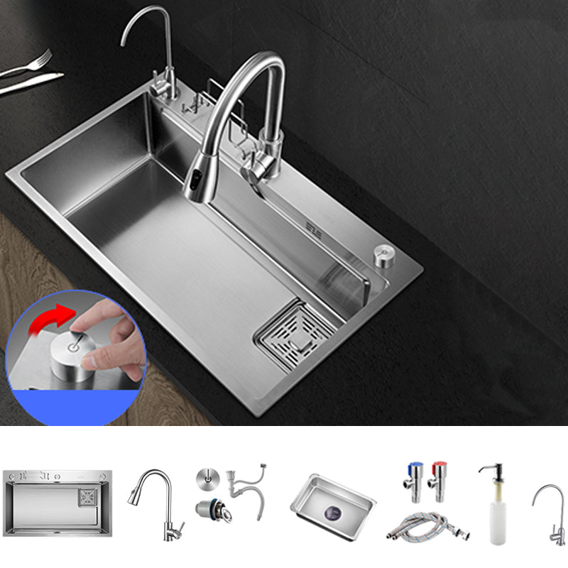 Modern Kitchen Sink Single Bowl Overflow Hole Stainless Steel Workstation Sink with Faucet