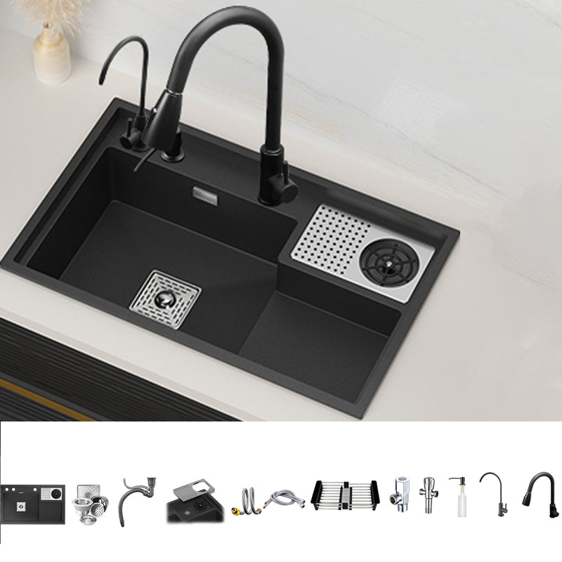 Modern Kitchen Sink Single Bowl Quartz Workstation Sink with Overflow Hole