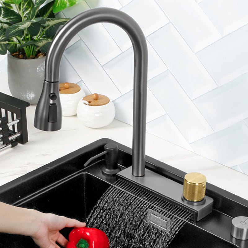 Modern Kitchen Sink Single Bowl Quartz Workstation Sink with Overflow Hole