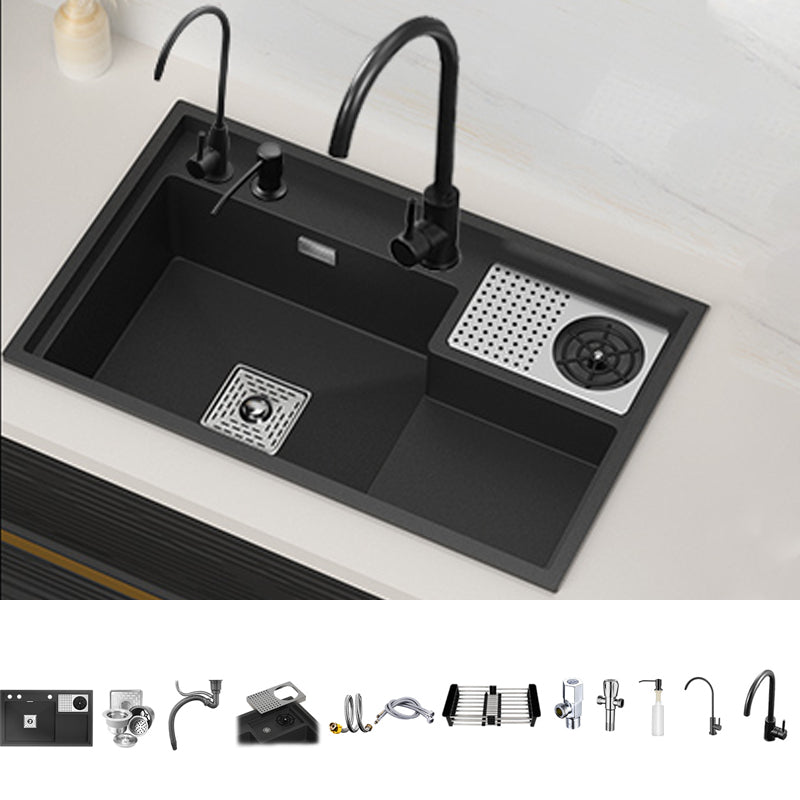 Modern Kitchen Sink Single Bowl Quartz Workstation Sink with Overflow Hole