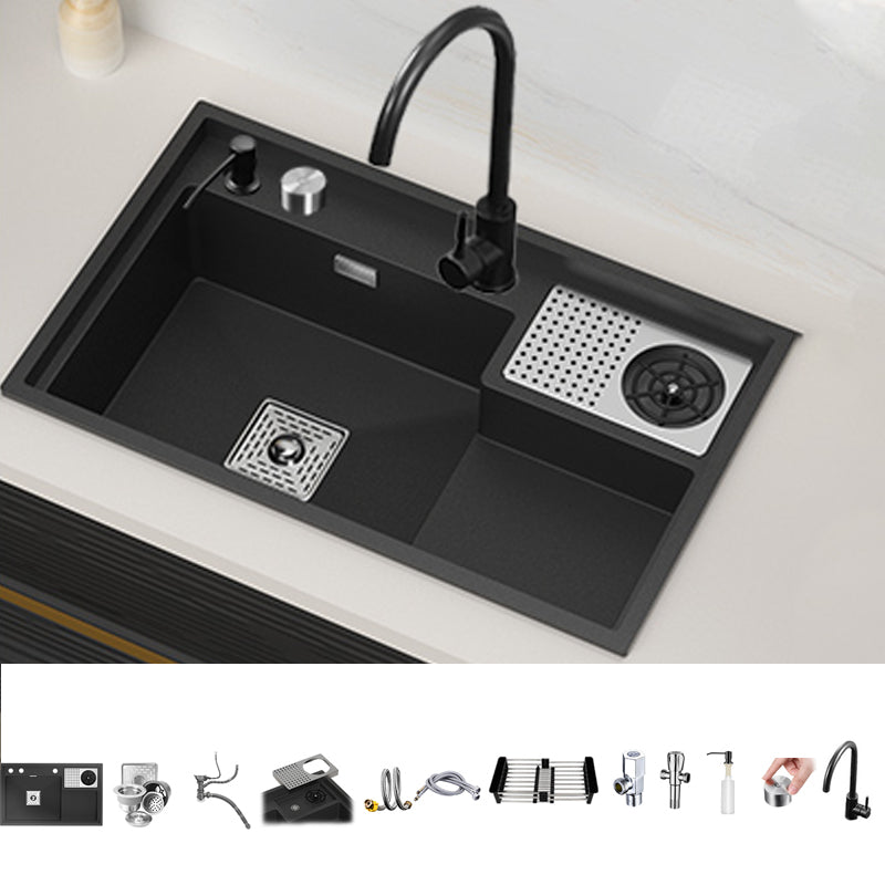 Modern Kitchen Sink Single Bowl Quartz Workstation Sink with Overflow Hole