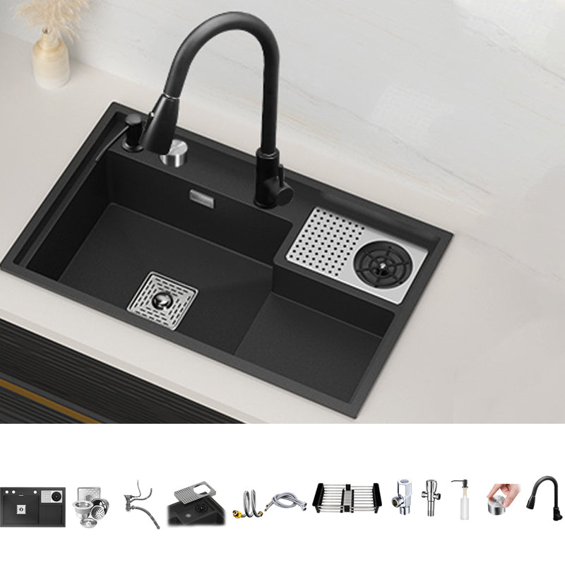 Modern Kitchen Sink Single Bowl Quartz Workstation Sink with Overflow Hole