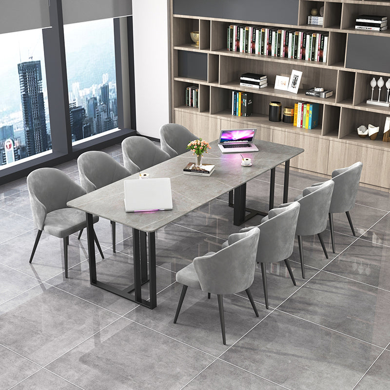 Stone Modern Style Office Desk Rectangular Shape Conference Table with 2-Legs in Grey