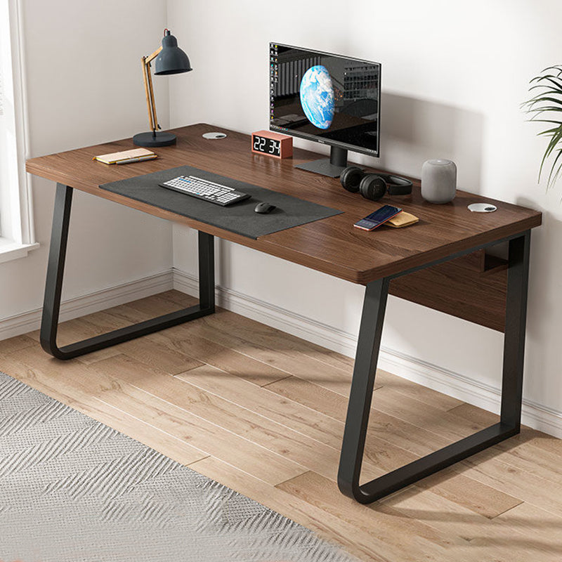 Rectangular Contemporary Office Desk Antique Finish Wooden Computer Desk with Metal Legs