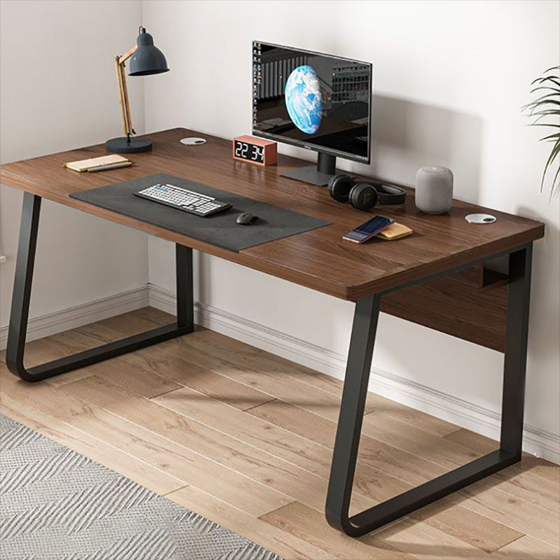 Rectangular Contemporary Office Desk Antique Finish Wooden Computer Desk with Metal Legs