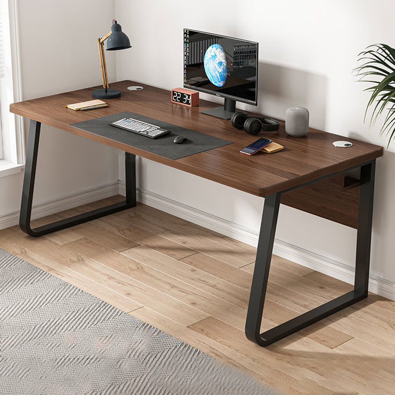 Rectangular Contemporary Office Desk Antique Finish Wooden Computer Desk with Metal Legs