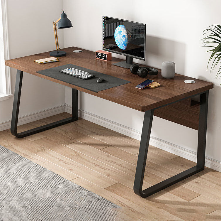 Rectangular Contemporary Office Desk Antique Finish Wooden Computer Desk with Metal Legs