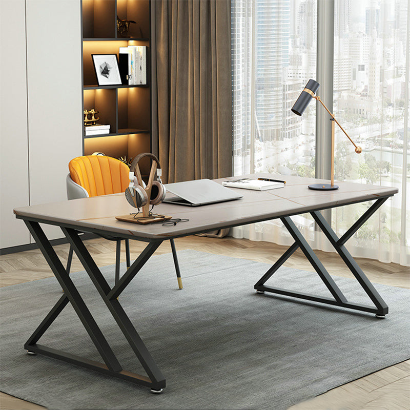 Contemporary Rectangle Computer Desk Antique Finish Office Desk with Metal Legs