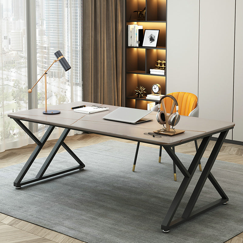 Contemporary Rectangle Computer Desk Antique Finish Office Desk with Metal Legs