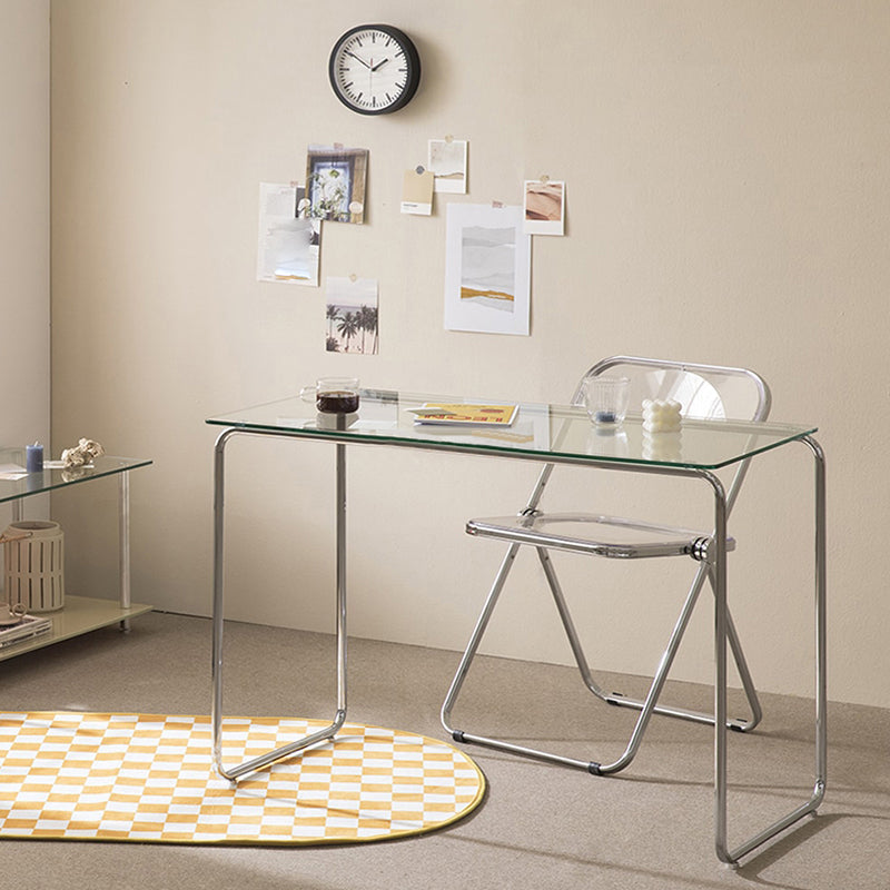 Glass Modern Style Writing Desk Rectangular Shape Task Table with 2-Legs for Home