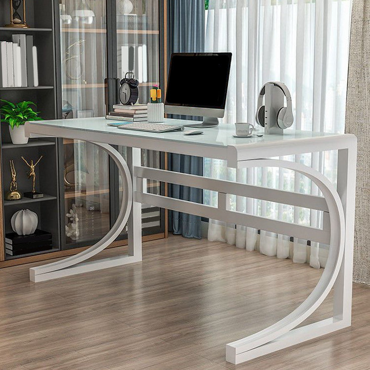 Modern Glass Office Desk Antique Finish Computer Desk with Metal Legs