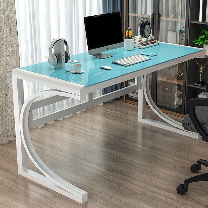 Modern Glass Office Desk Antique Finish Computer Desk with Metal Legs