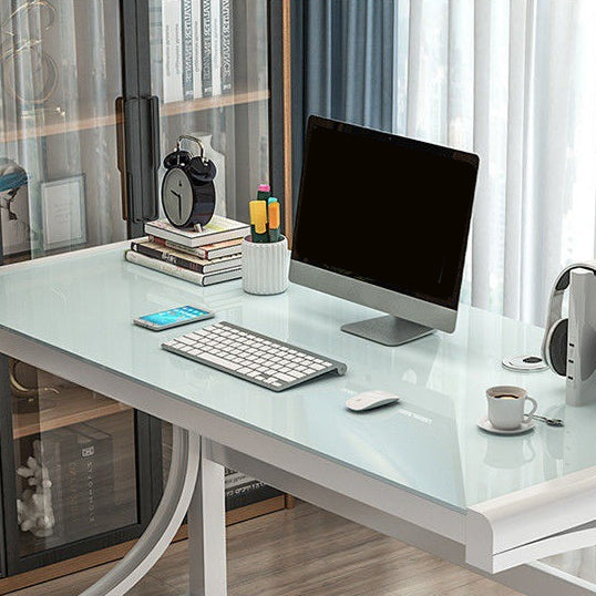 Modern Glass Office Desk Antique Finish Computer Desk with Metal Legs