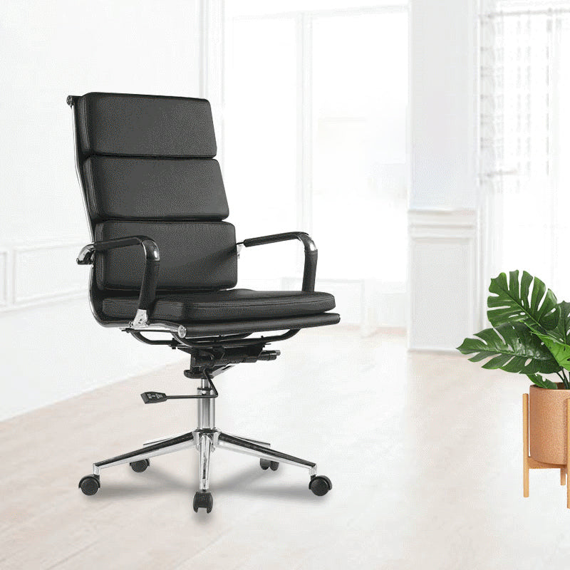 Modern Office Chair Fixed Arms Leather No Distressing Desk Chair with Wheels