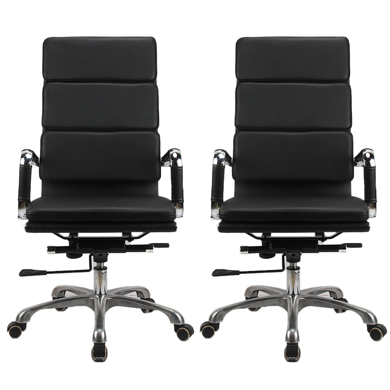 Modern Office Chair Fixed Arms Leather No Distressing Desk Chair with Wheels