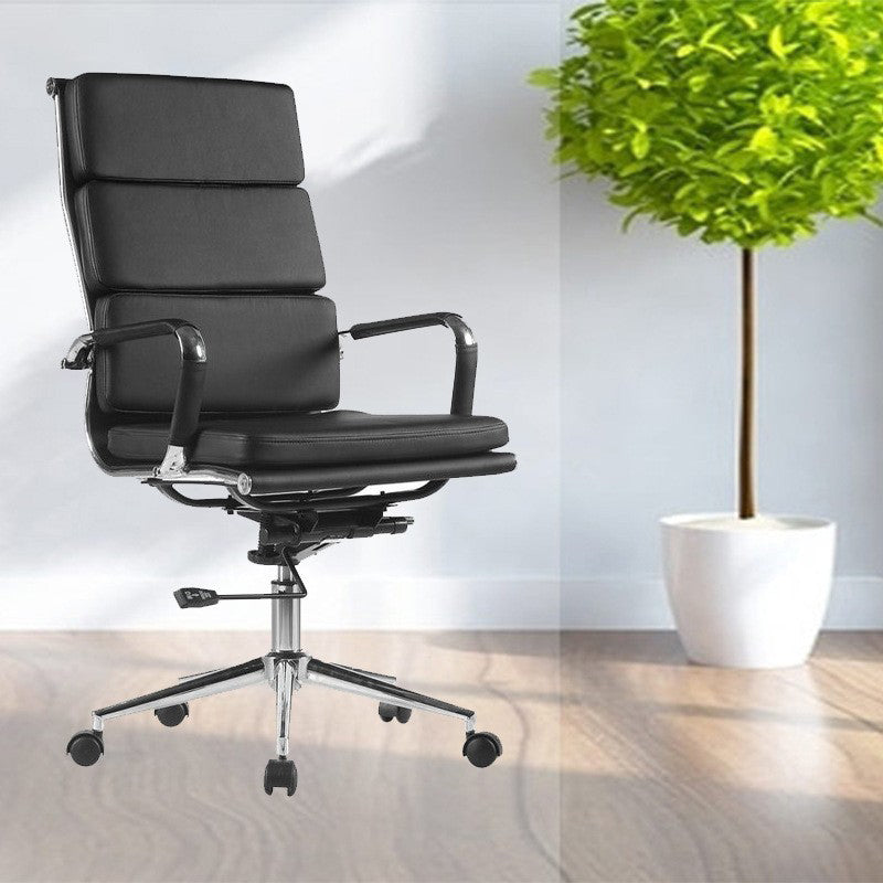 Modern Office Chair Fixed Arms Leather No Distressing Desk Chair with Wheels