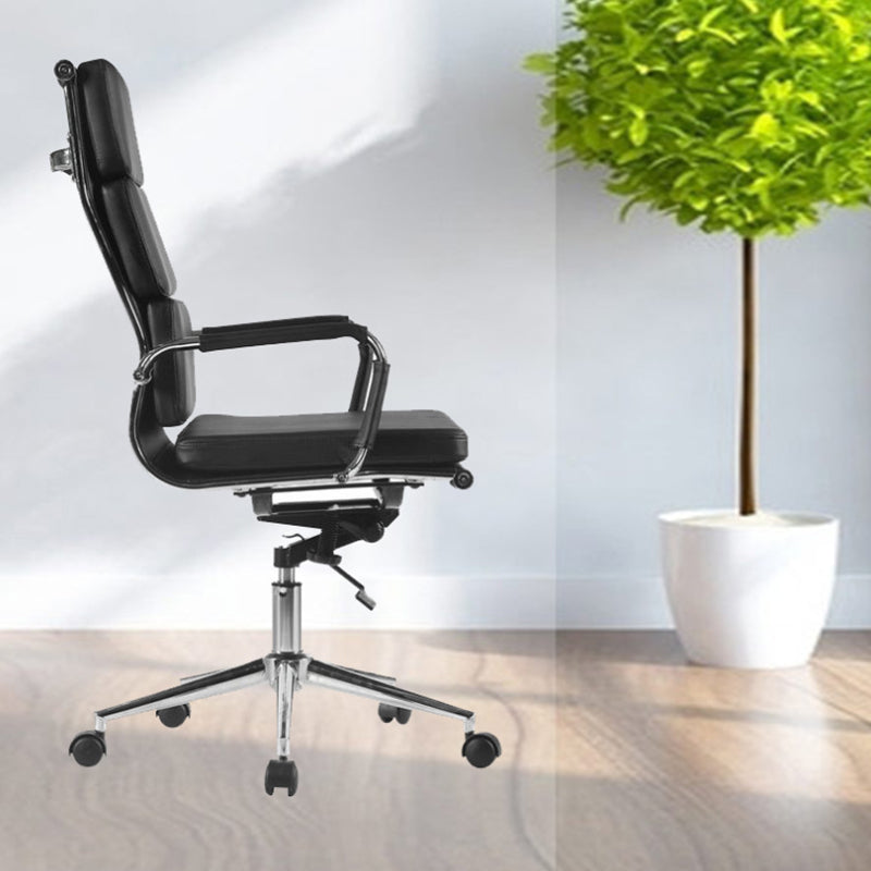 Modern Office Chair Fixed Arms Leather No Distressing Desk Chair with Wheels