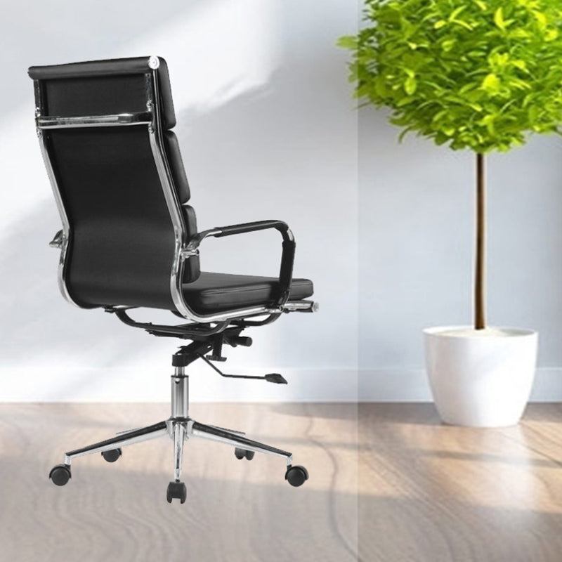 Modern Office Chair Fixed Arms Leather No Distressing Desk Chair with Wheels