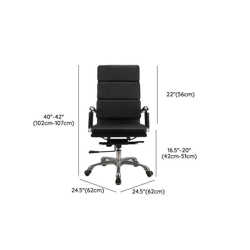 Modern Office Chair Fixed Arms Leather No Distressing Desk Chair with Wheels