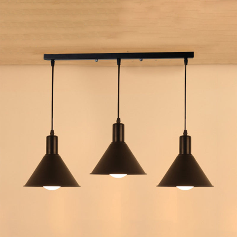 Funnel Dining Room Ceiling Light Industrial Metallic 3 Lights Black Ceiling Pendant with Linear/Round Canopy