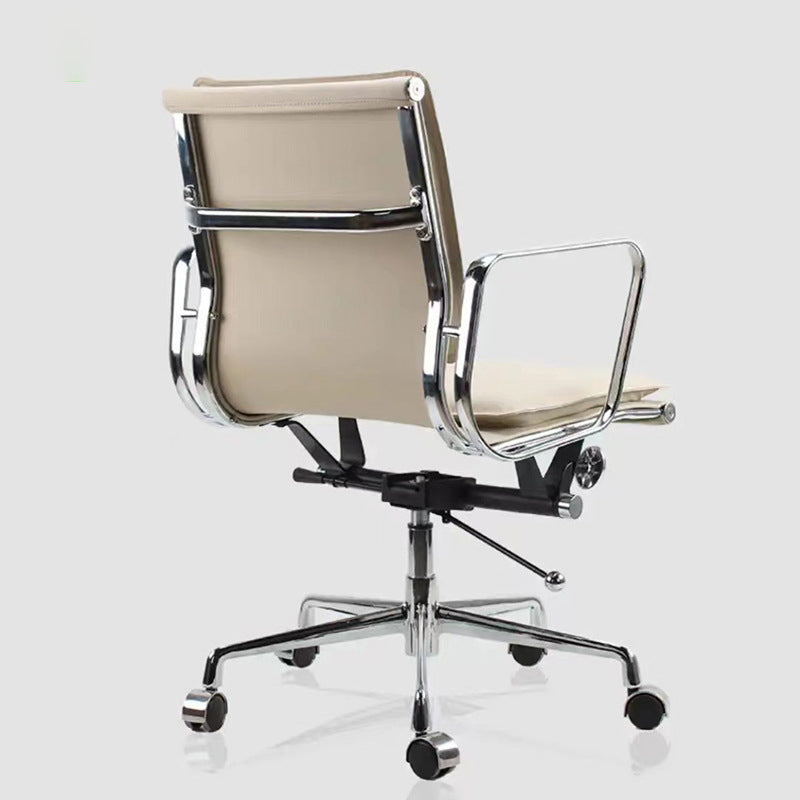 Modern Fixed Arms Office Chair Leather Adjustable Seat Height Desk Chair with Wheels