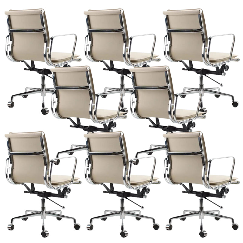 Modern Fixed Arms Office Chair Leather Adjustable Seat Height Desk Chair with Wheels