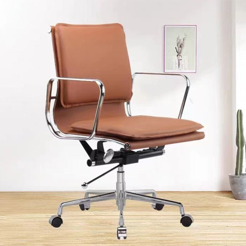 Modern Fixed Arms Office Chair Leather Adjustable Seat Height Desk Chair with Wheels