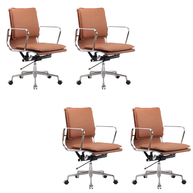 Modern Fixed Arms Office Chair Leather Adjustable Seat Height Desk Chair with Wheels