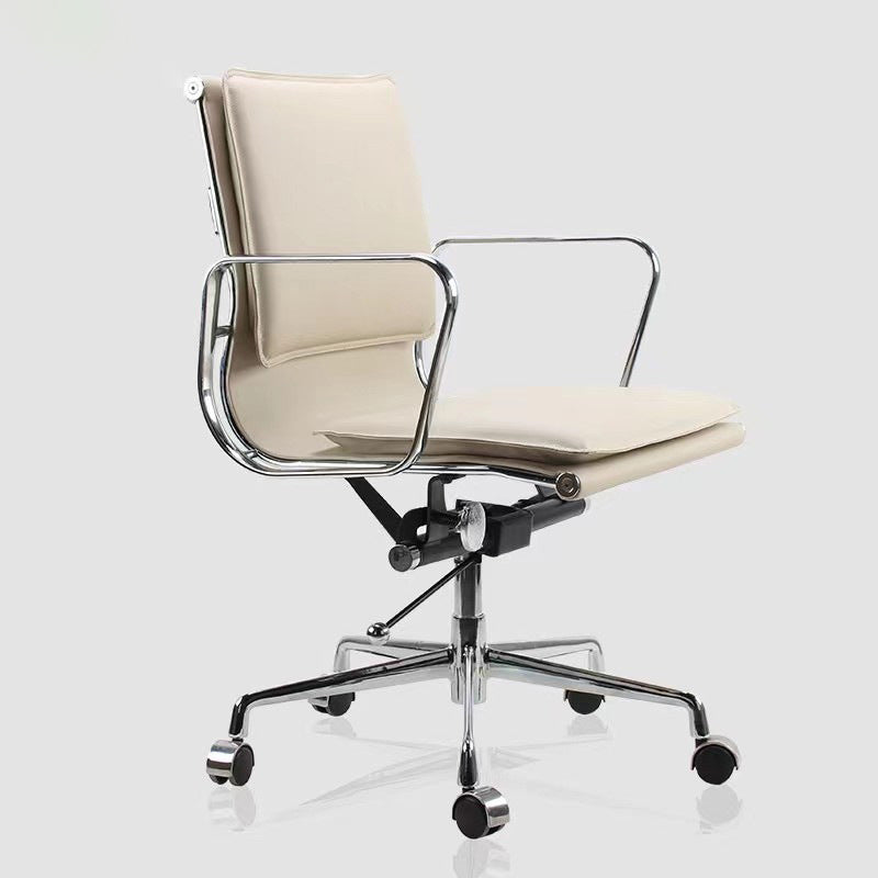 Modern Fixed Arms Office Chair Leather Adjustable Seat Height Desk Chair with Wheels