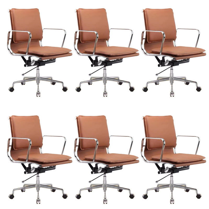 Modern Fixed Arms Office Chair Leather Adjustable Seat Height Desk Chair with Wheels