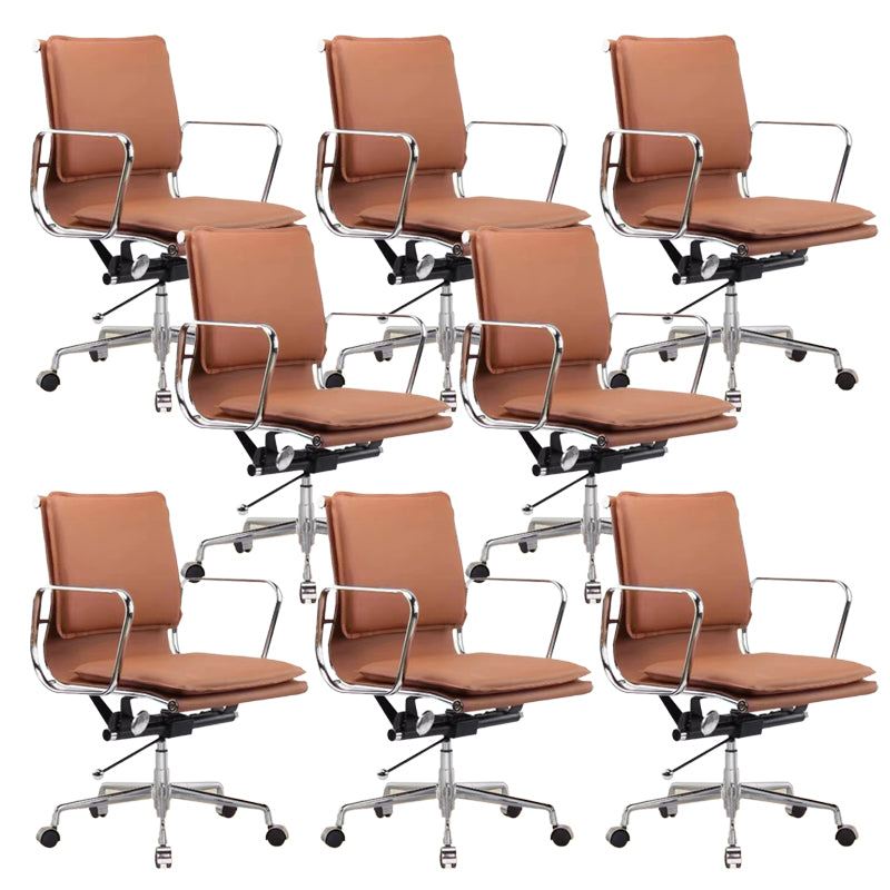 Modern Fixed Arms Office Chair Leather Adjustable Seat Height Desk Chair with Wheels