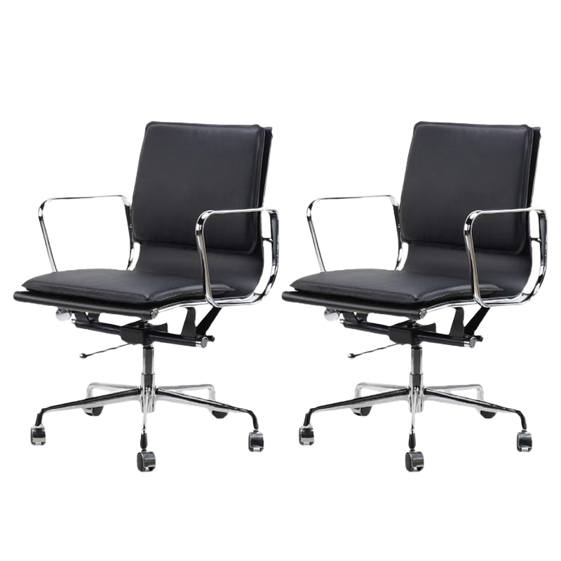 Modern Fixed Arms Office Chair Leather Adjustable Seat Height Desk Chair with Wheels