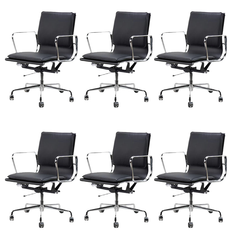 Modern Fixed Arms Office Chair Leather Adjustable Seat Height Desk Chair with Wheels