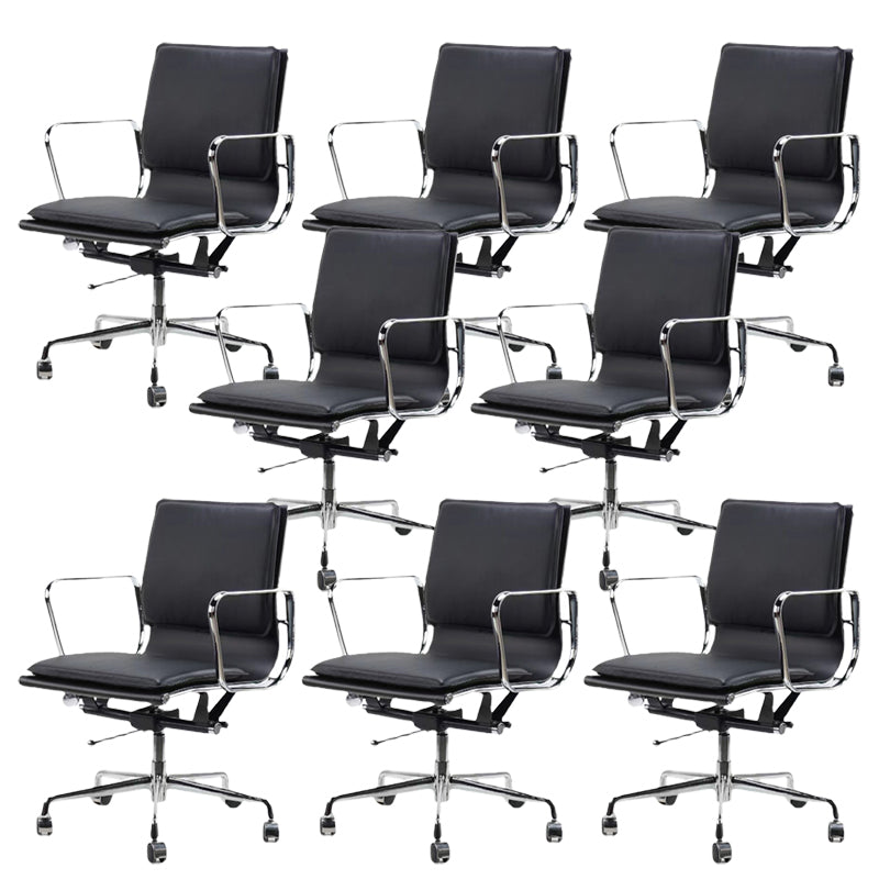 Modern Fixed Arms Office Chair Leather Adjustable Seat Height Desk Chair with Wheels