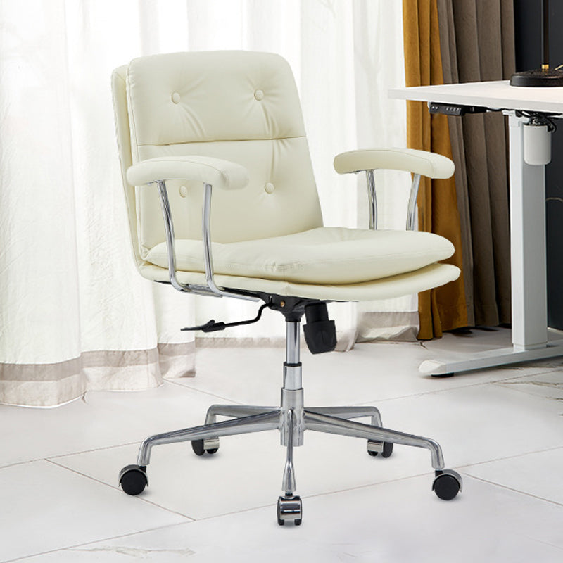 Padded Arms Chair Leather Adjustable Seat Height Desk Chair with Wheels