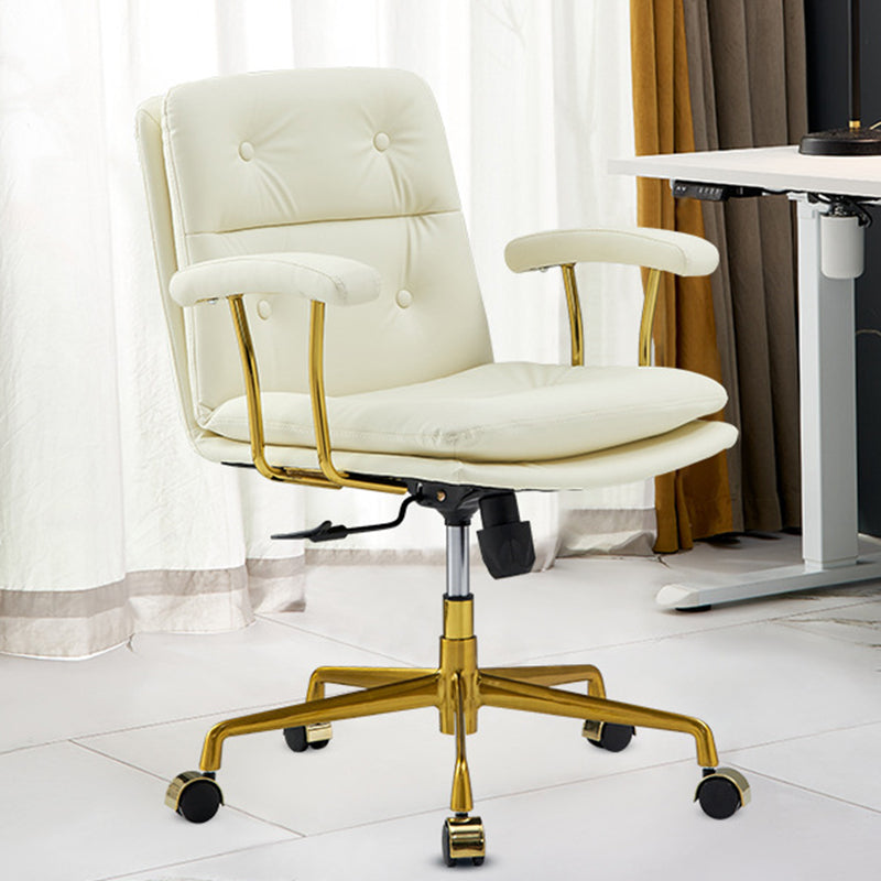 Padded Arms Chair Leather Adjustable Seat Height Desk Chair with Wheels