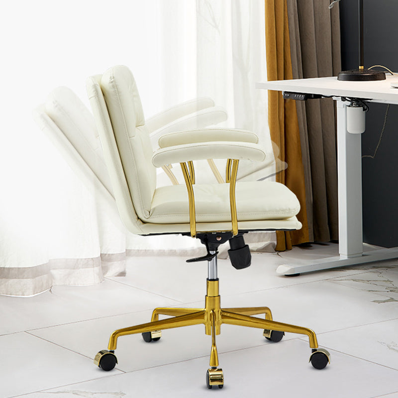 Padded Arms Chair Leather Adjustable Seat Height Desk Chair with Wheels