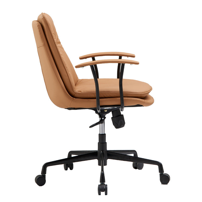 Padded Arms Chair Leather Adjustable Seat Height Desk Chair with Wheels