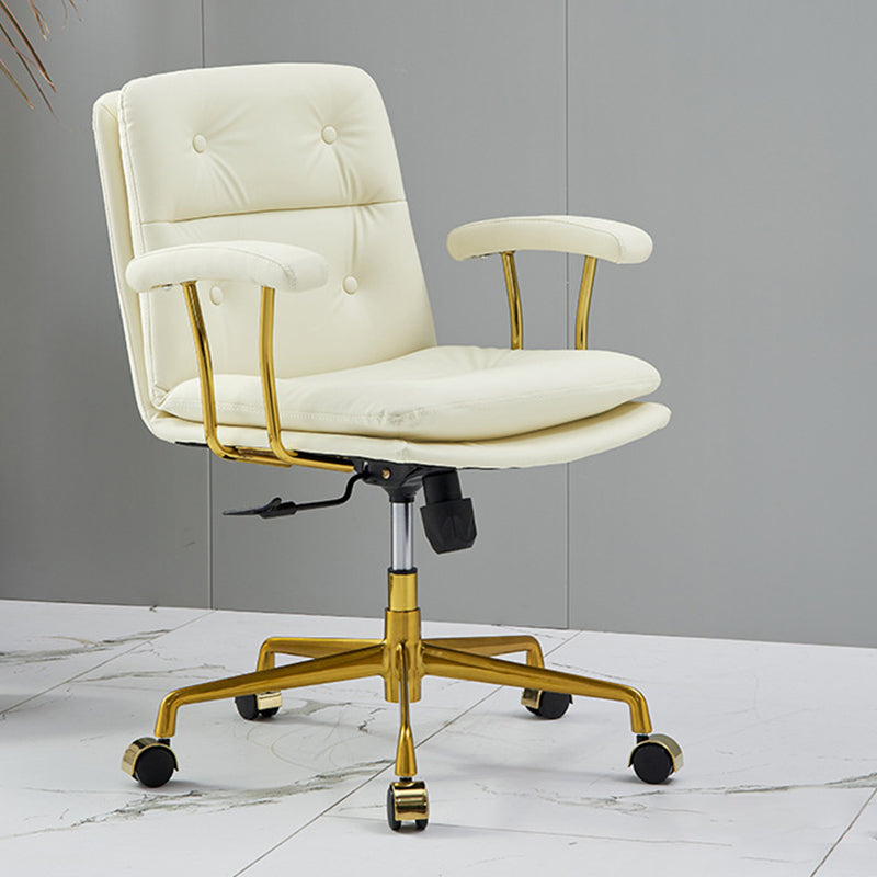 Padded Arms Chair Leather Adjustable Seat Height Desk Chair with Wheels