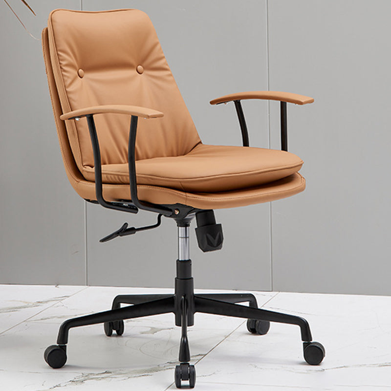 Padded Arms Chair Leather Adjustable Seat Height Desk Chair with Wheels