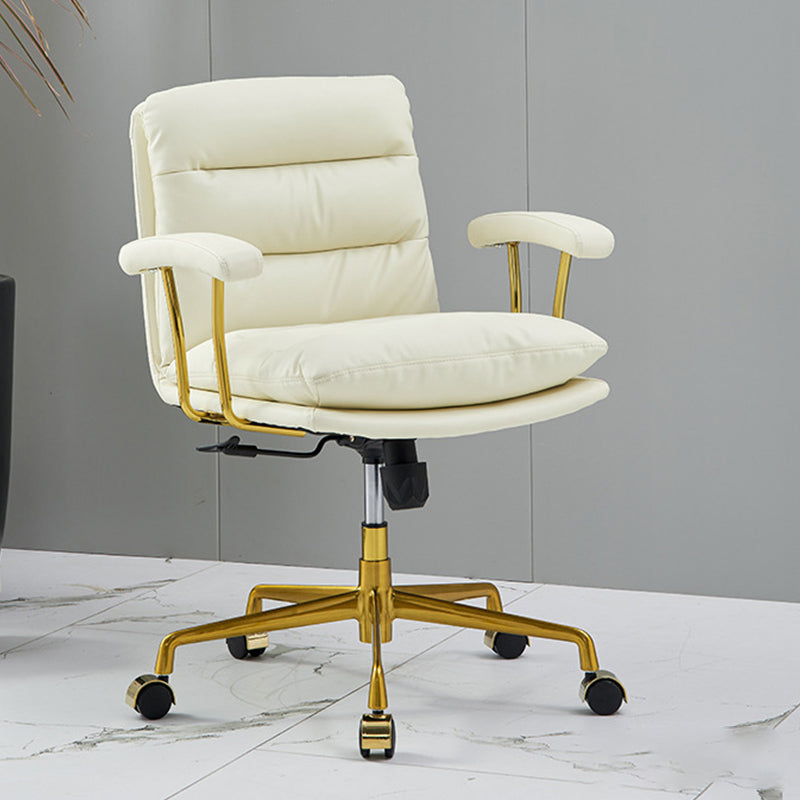 Padded Arms Chair Leather Adjustable Seat Height Desk Chair with Wheels