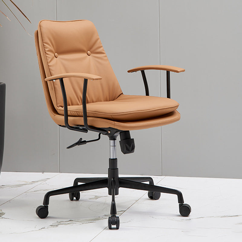 Padded Arms Chair Leather Adjustable Seat Height Desk Chair with Wheels