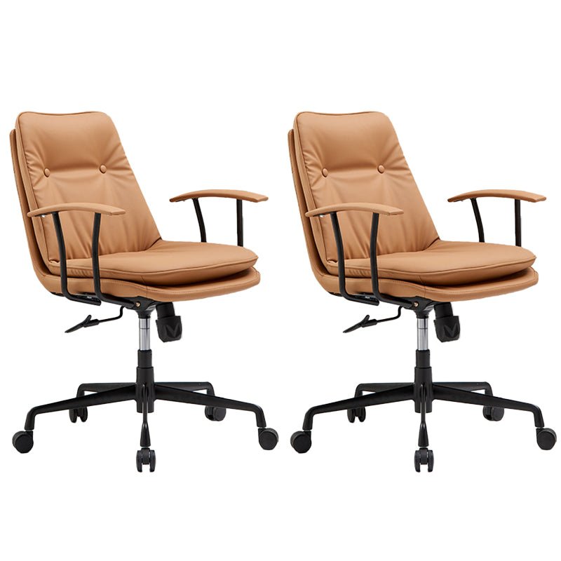 Padded Arms Chair Leather Adjustable Seat Height Desk Chair with Wheels