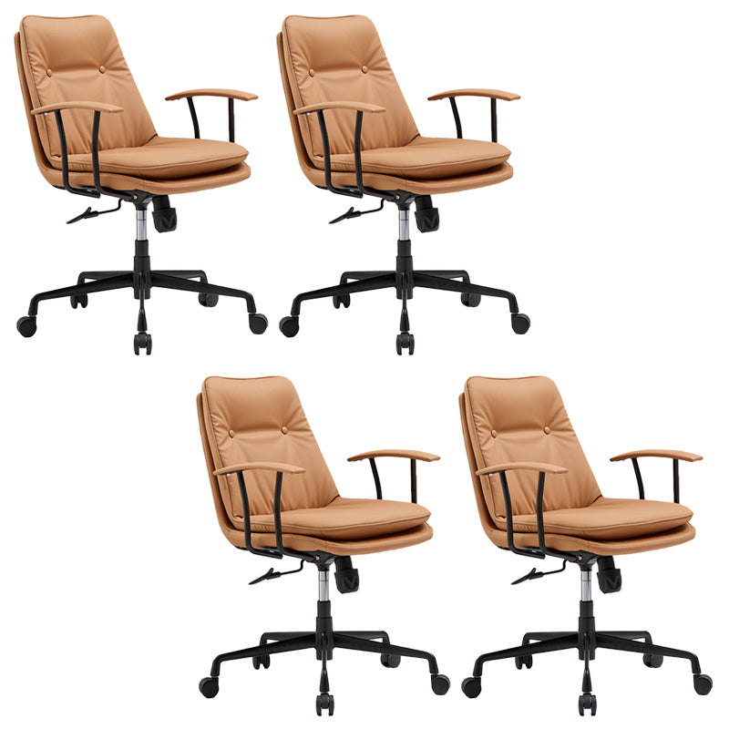 Padded Arms Chair Leather Adjustable Seat Height Desk Chair with Wheels